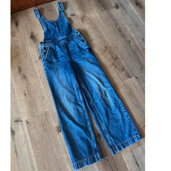 Rebecca Taylor La Vie Blue Denim Wide Leg‎ Overalls Jumpsuit Size Small - Picture 2 of 8